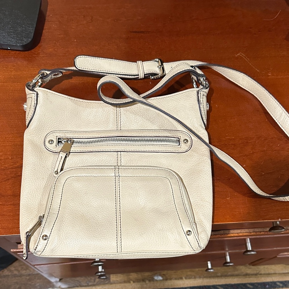 Tignanello Cream Leather Crossbody Bag